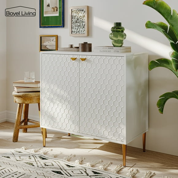 Boyel Living 2 Door Sideboard Buffet Kitchen Storage, Modern Cabinet Cupboard Console Table, Buffet Cabinet for Living Room, White