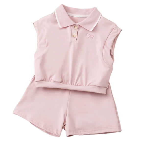 IFNWSV Toddler Outfits for Girls Solid Color Sleeveless Casual Lapel Top with Elastic Waist Short Pants Pink 6-7 Years
