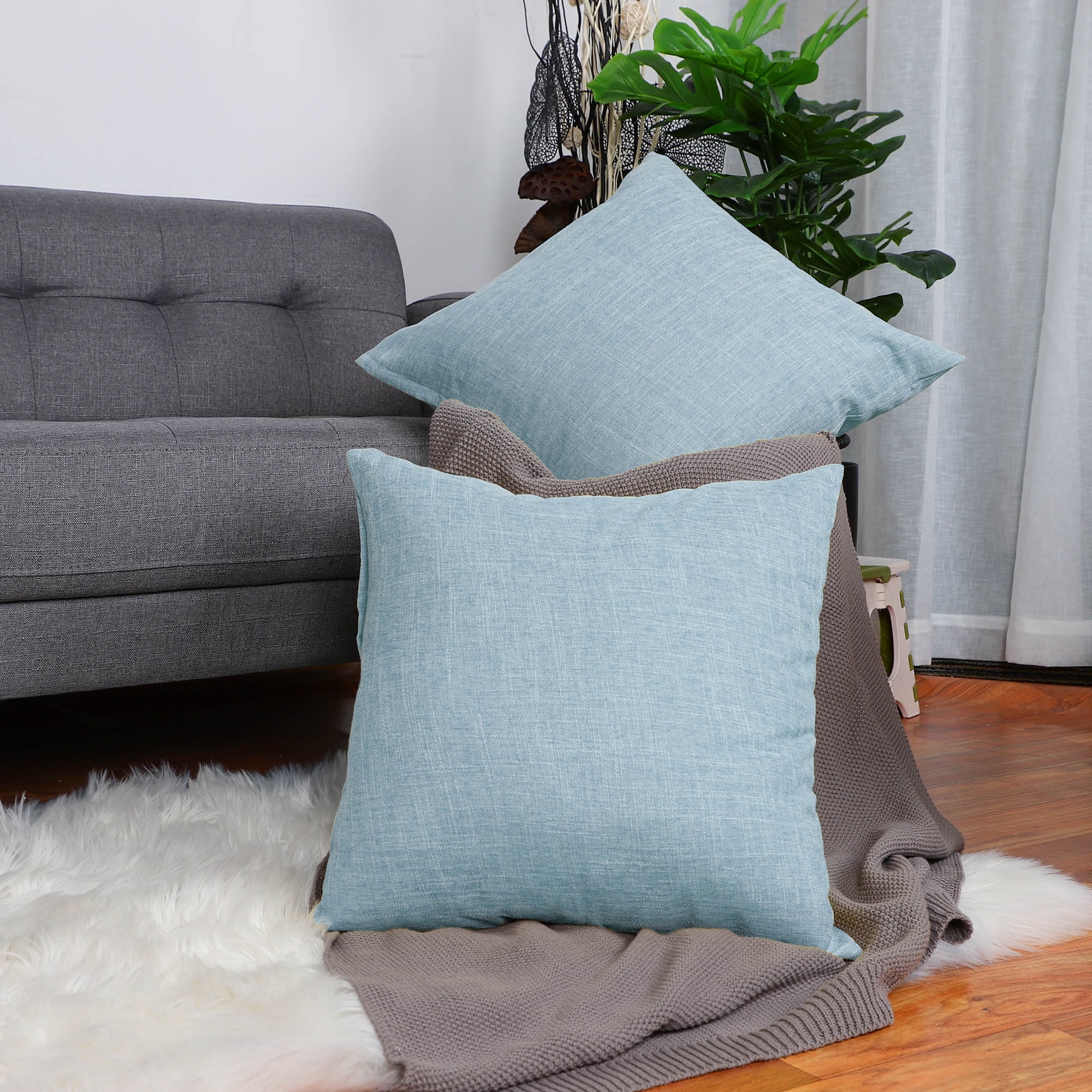 PiccoCasa 2 Pcs Cotton Linen Decorative Square Solid Cushion Covers for