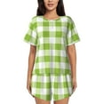 thumbnail image 1 of Fotbe White Green Plaid Conjunto de Pijama Estampado para Mujer, 2 Piezas, Ropa de Dormir con Camiseta de Manga Corta y Shorts Suaves-Small, 1 of 6