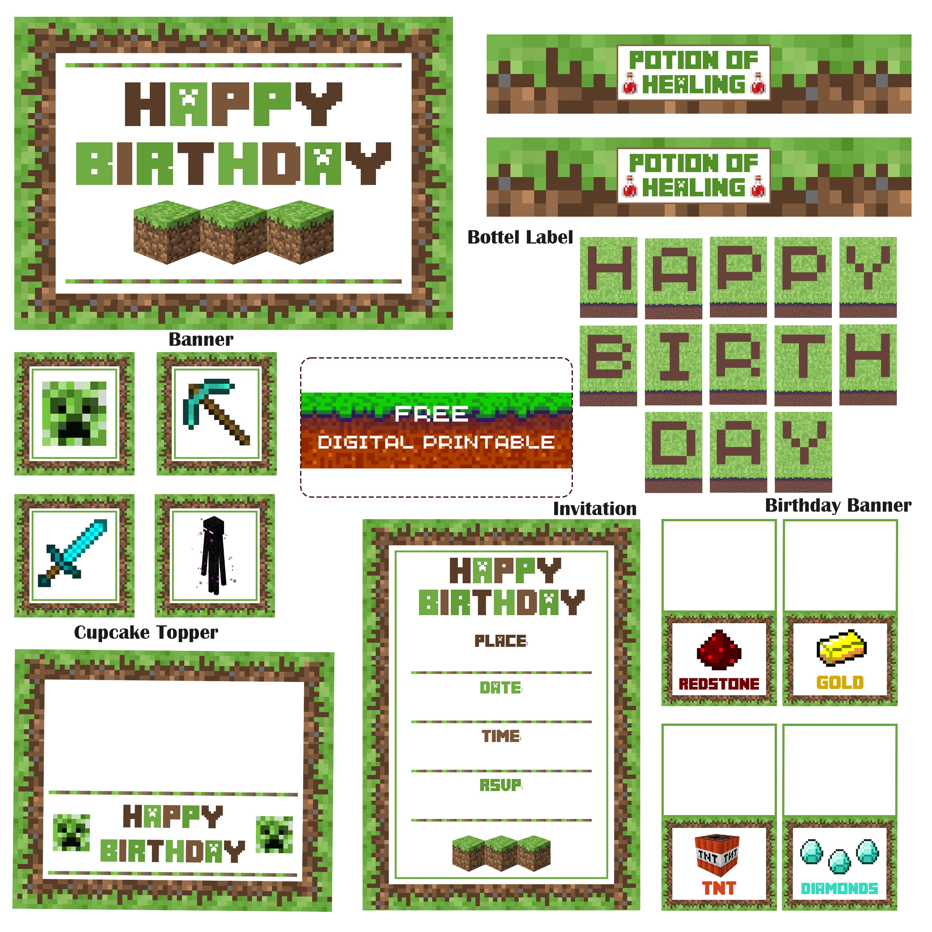 60 Pcs Miner Pixel Theme Birthday Party Favors Keychain Slap band Stickers Treat Bag Straw for Kids Party Supply