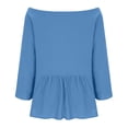 thumbnail image 2 of Pxxlle 3/4 Sleeve Shirts for Women Casual Round Neck Pleated Shirt Solid Color Tiered Tops for Beach Vacation Clothing Blue XXL, 2 of 2