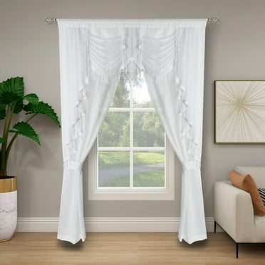 Ultra Glam Beaded Sparkly Sheer Window in a Bag Curtain Set - White