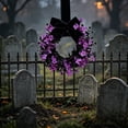 thumbnail image 4 of Cififendec Halloween Baby Breath Black Bow Wreath, 8.66", Dark Leaf Floral Round Door Hanging for Cemetery Fence Porch Gothic Spooky Holiday Decor, 4 of 5