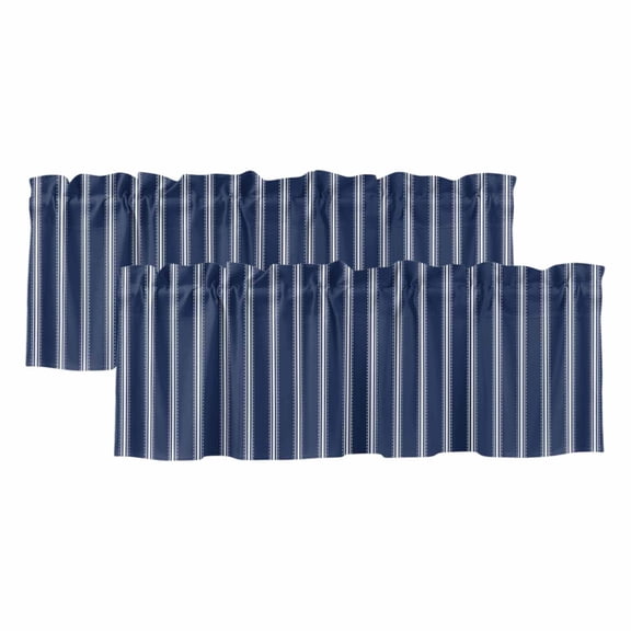 Navy Blue Striped Curtain Valances for Windows, Kitchen Valance Window Treatments Panel 2 Pack, Navy Blue White Farmhouse Stripes Rod Pocket Short Curtains for Bathroom Bedroom 60 x 18 Inch