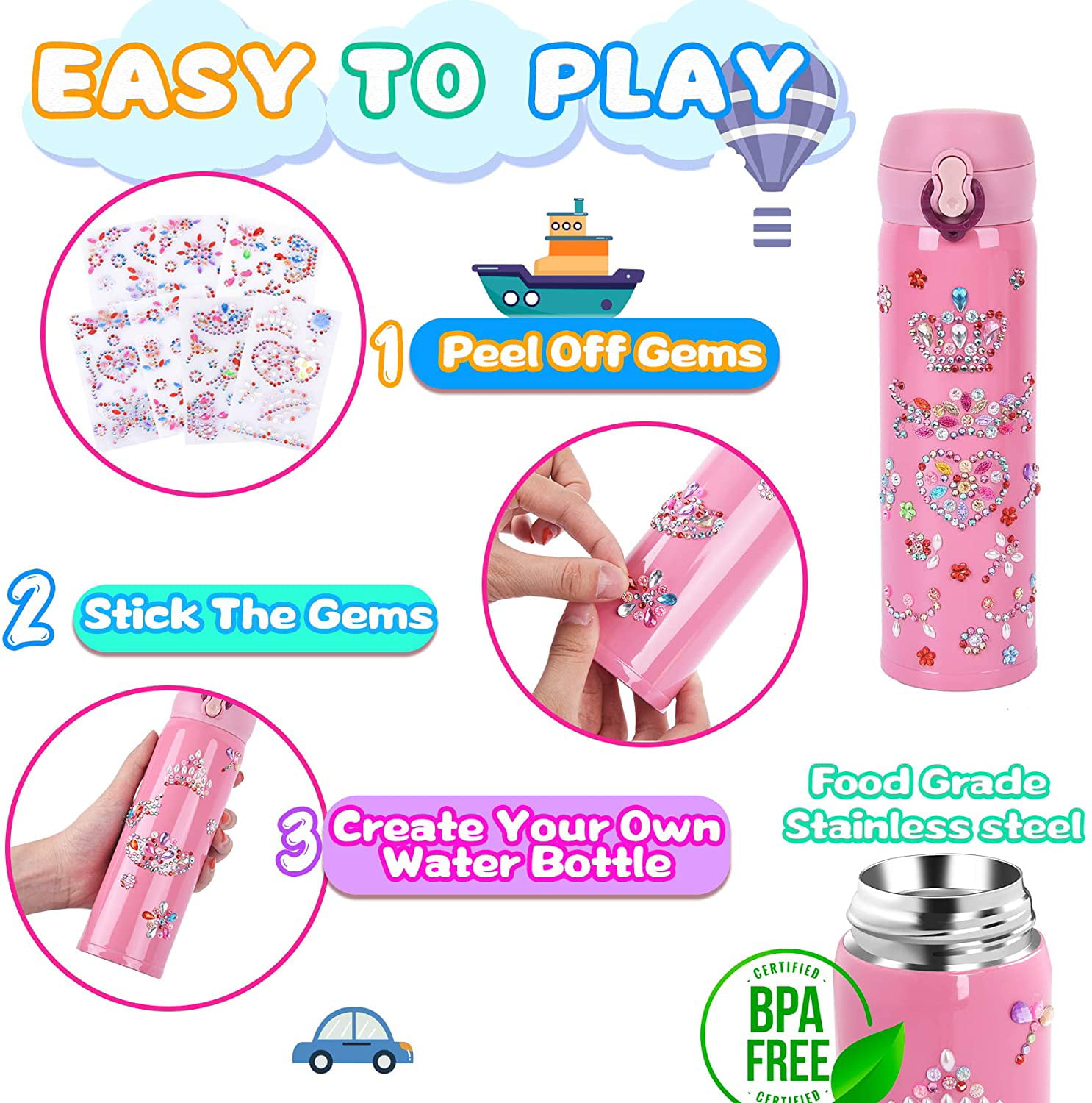 Decorate Your Own Water Bottle for Girls with Rhinestone Glitter Gem a –  ToysCentral - Europe