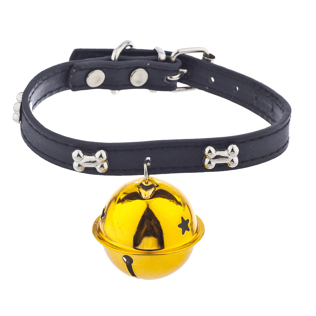 Lux Accessories Black and Gold Tone Novelty Bone Chams Jingle Bells Dog