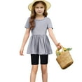 thumbnail image 7 of Kaemgyyd Little Girls 2 Piece Summer Outfits Short Sleeve Flowy Ruffle Hem T-Shirt and Short Leggings Set Kids Yoga Workout Clothes 5-15 T, 7 of 7