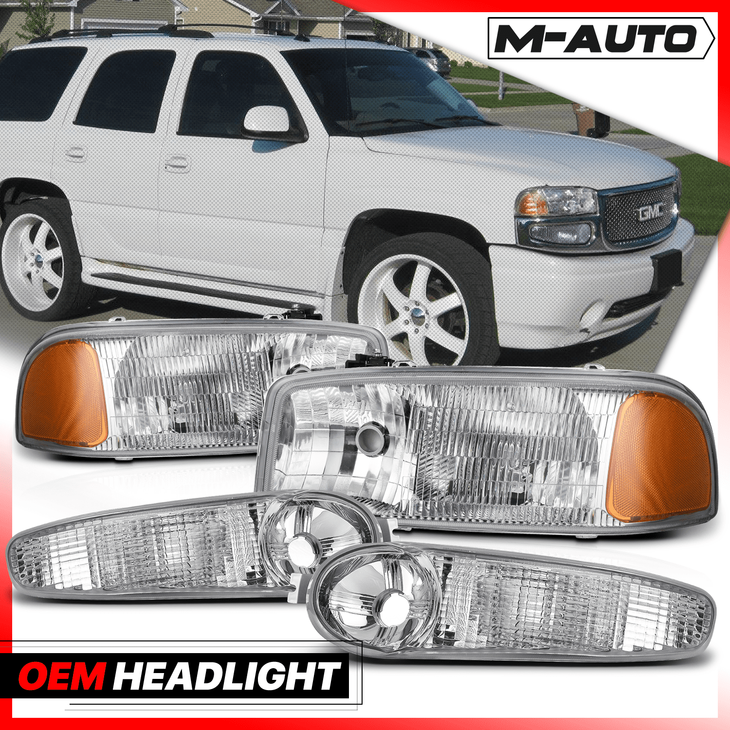 M-AUTO Headlights Assembly for 2001-2007 GMC Sierra, 01-06 GMC Yukon Denali, Yukon XL 1500 Denali Pickup