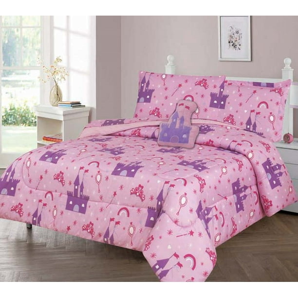Twin Princess BED IN A BAG Comforter Set W/Fitted Sheet And Pillowcase
