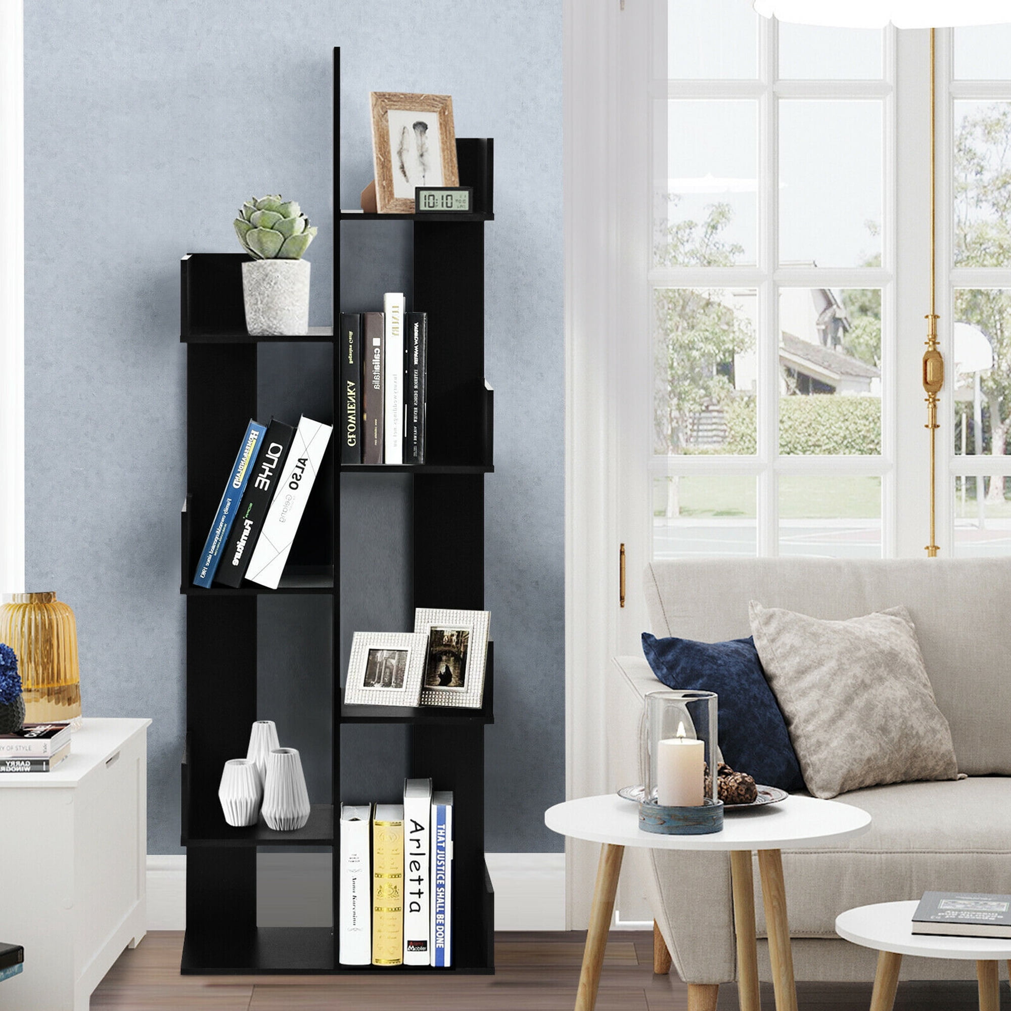 Gymax 8-Tier Bookshelf Bookcase Space-Saving Storage Rack w/8 Open Compartments Black