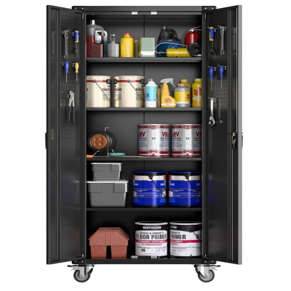 Bingirl 72 Inch Storage Metal Cabinet 4 Adjustable Feet and Lock with Doors and Adjustable 4 Shelves Black
