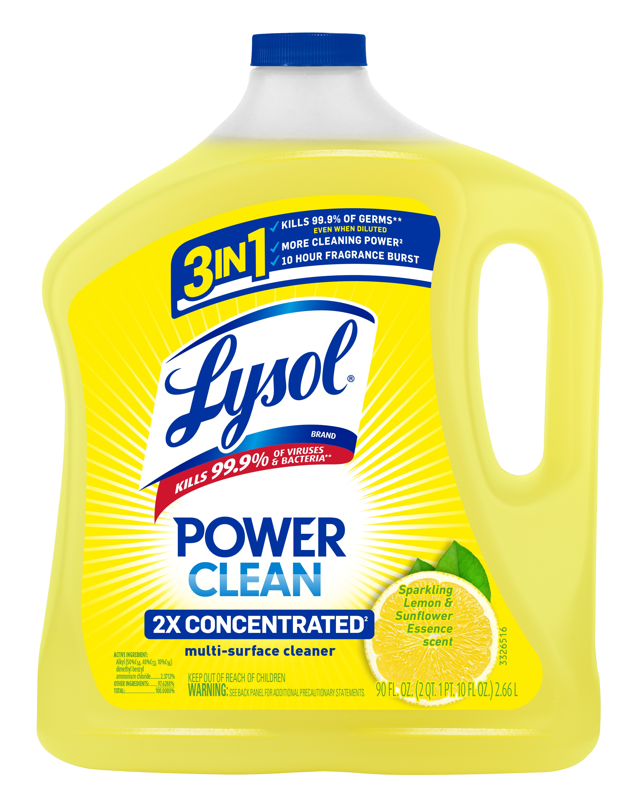 Lysol All Purpose Cleaner, 2X Concentrated Multi-Surface Disinfectant Floor Cleaner for Mopping Solution, for Bathroom & Kitchen, Lemon & Sunflower, 90 fl oz