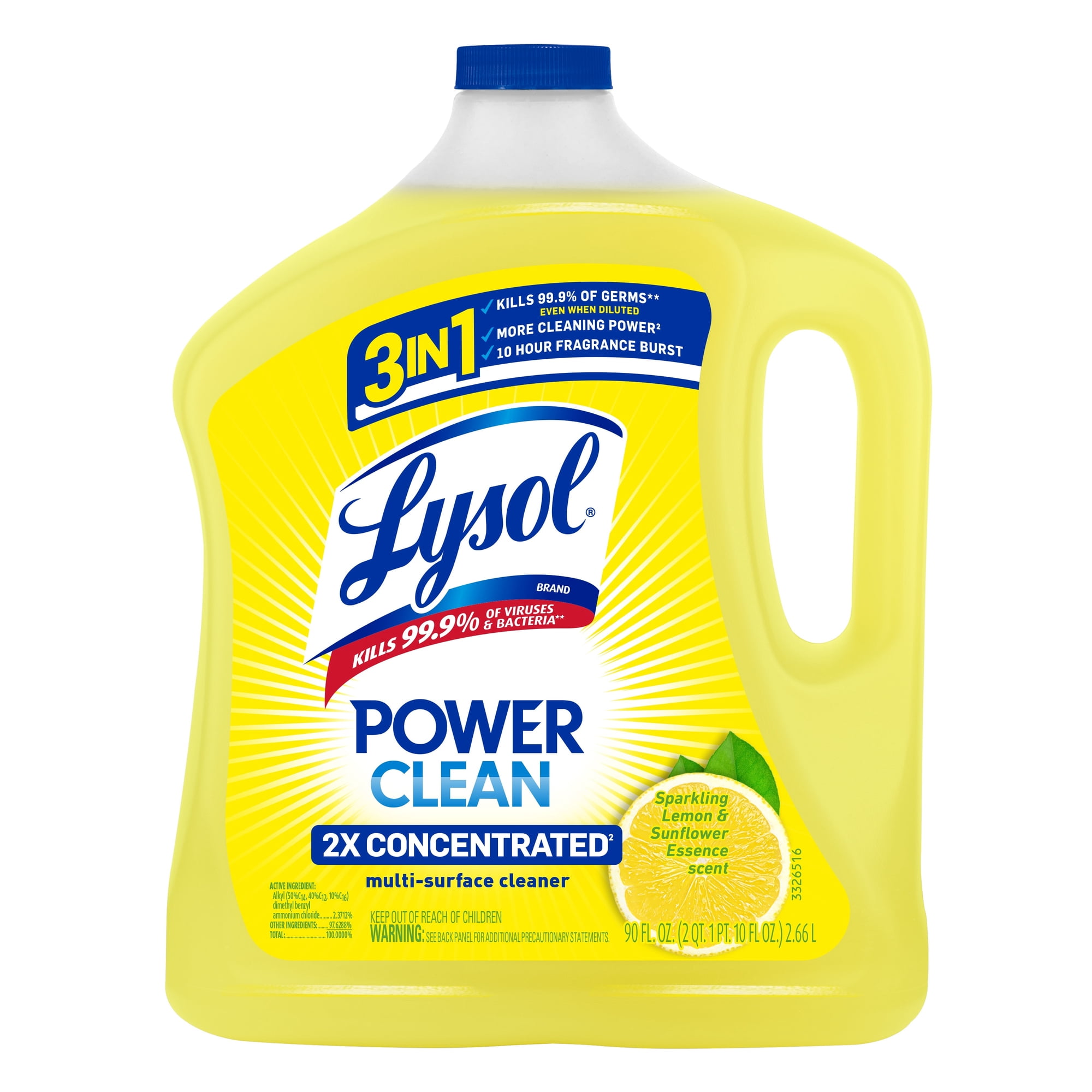 Lysol All Purpose Cleaner, 2X Concentrated Multi-Surface Disinfectant Floor Cleaner for Mopping Solution, for Bathroom & Kitchen, Lemon & Sunflower, 90 fl oz