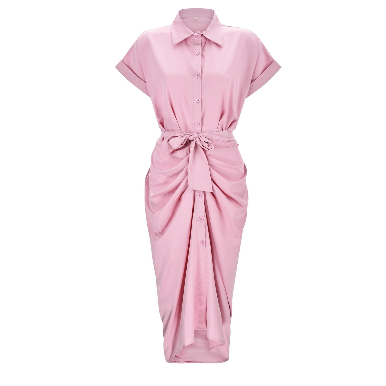 Jamsmile Women Shirt Dress Summer Casual Button Down Solid Color Short Sleeve Belted Shirts Dress Elegant Loose Midi Dress Clothes
