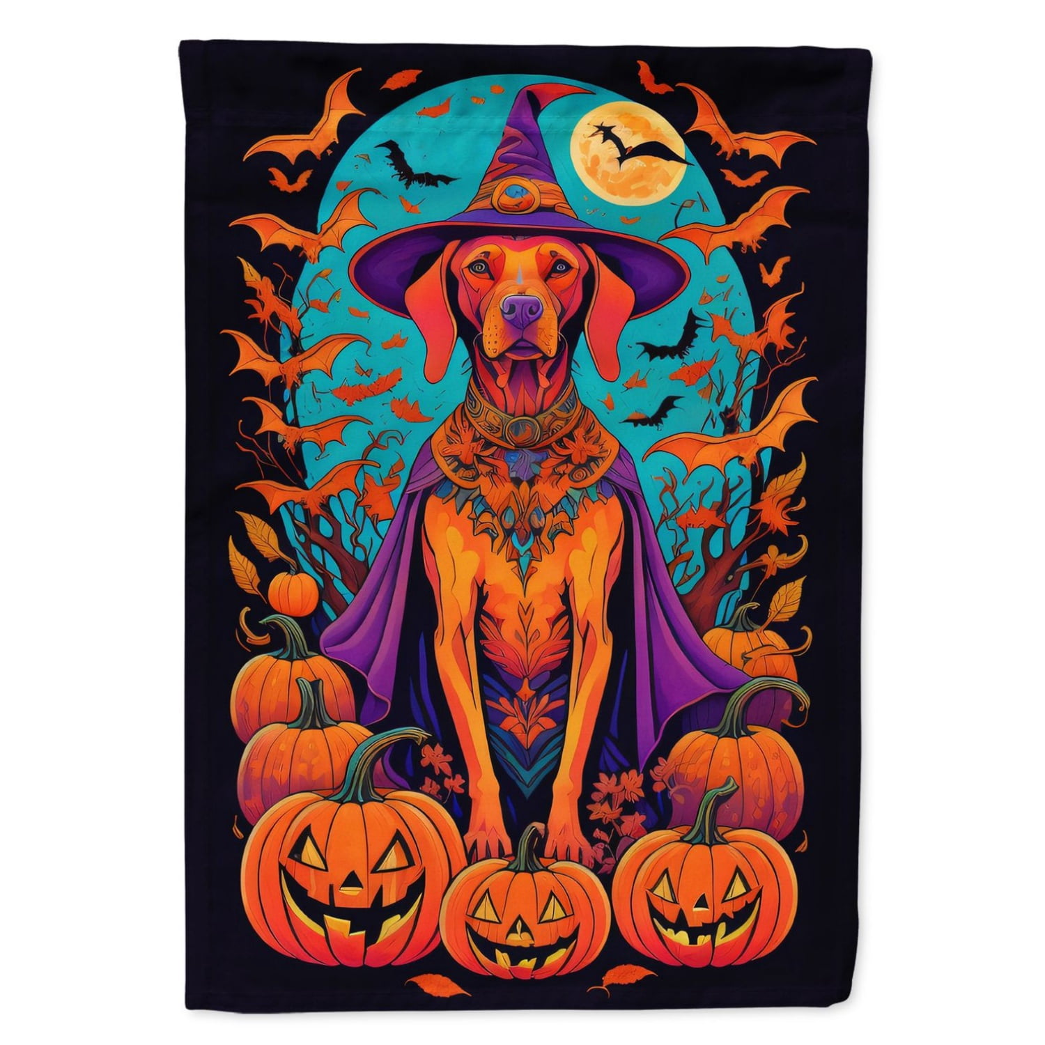 Halloween Vizsla Dog House Flag 28x40IN Double-Sided Polyester Decorative Sleeve Pole Flag for Outdoor Home Garden