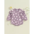 thumbnail image 5 of Aojekbee Baby Girl Sweatshirt Romper Flower Print Round Neck Long Sleeve Bubble Jumpsuit for Fall, 5 of 10