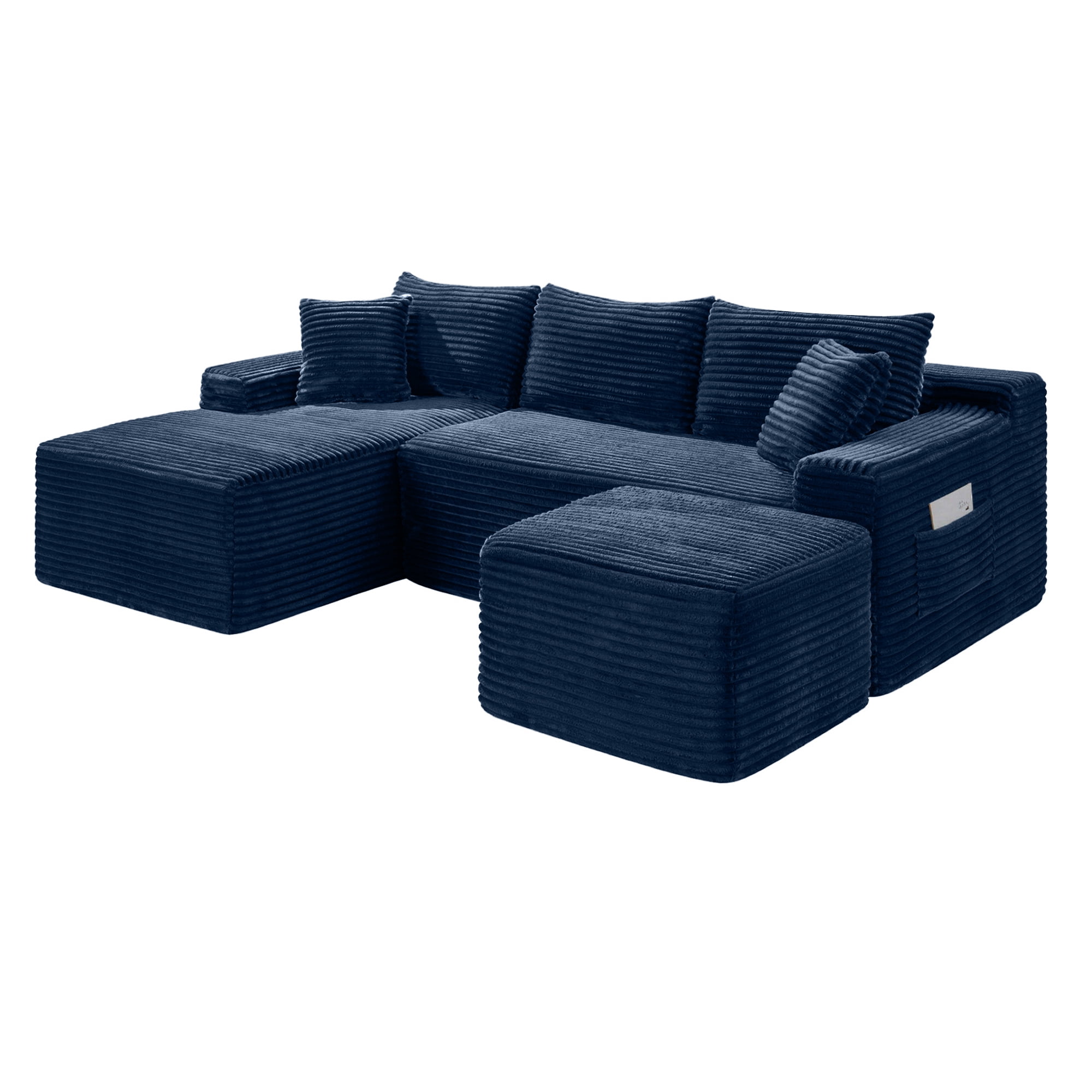 Leumius 106" Sectional Sofa Couch with Deep Seat,U-Shaped Cloud Modular Sleeper Couches for Living Room,Bedroom,Apartment,No Assembly Required,Blue-Right