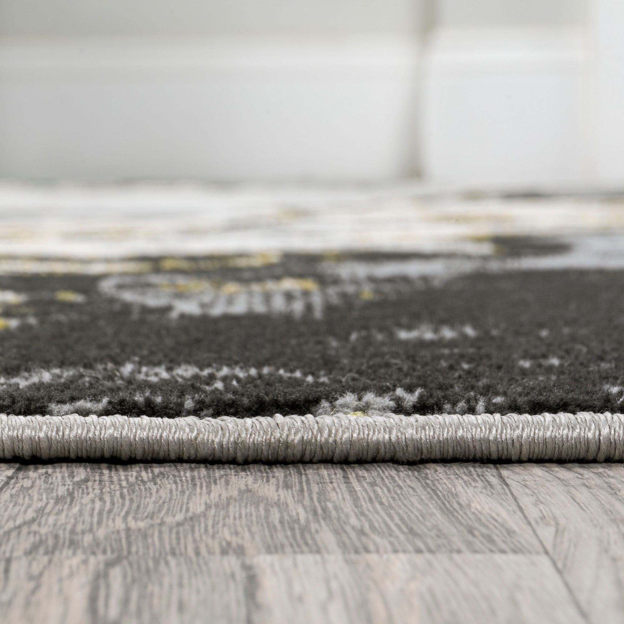 JONATHAN Y SILK ORCHID 3 x 5 Area Rug, Swirl Marbled Abstract - Black/Yellow, SOR203D-3