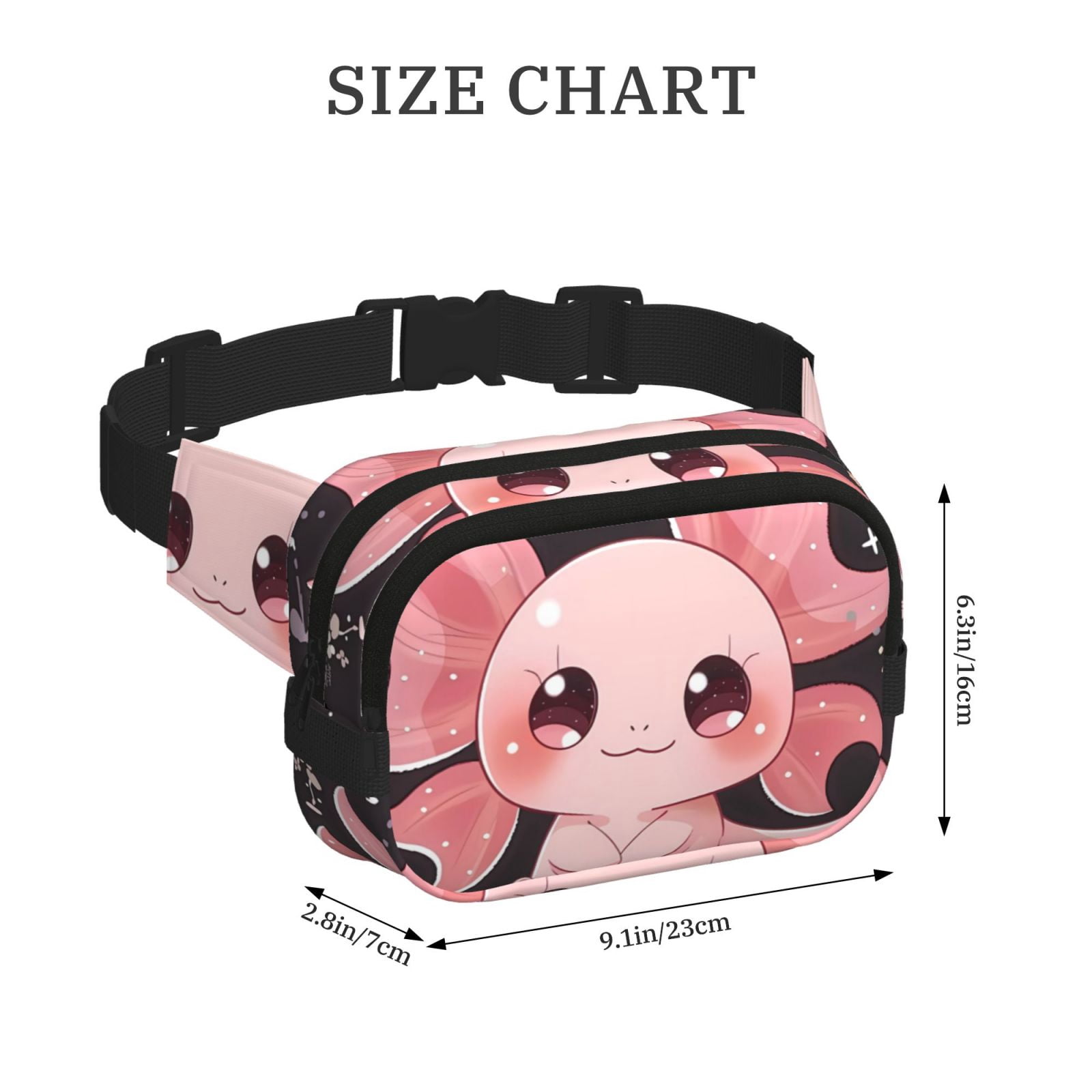 Fuzoiu Chibi Axolotl Sakura Fantasy Print Unisex Square Double Layer Waist Bag,Crossbody Fanny Pack Travel Workout Accessory