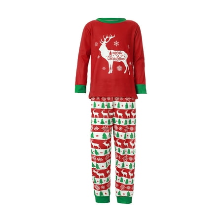 

Seyurigaoka Family Matching Christmas Pajamas Outfit Christmas Deer Reindeer Printed Long Sleeve O-neck T-shirt + Striped Trousers/Romper for Men Women Kids Baby