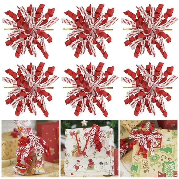 Lazos rizados navideños AIMUDI de 10 cm, 6 unidades, rojo/blanco