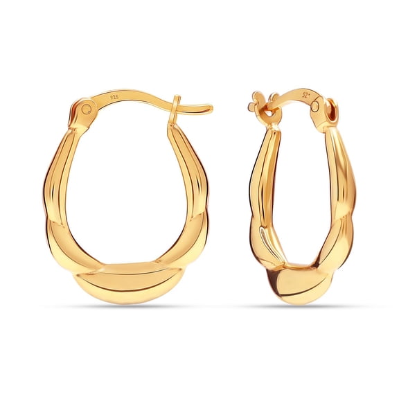 LeCalla 925 Sterling Silver Women's Hoop Earring | 14K Gold-Plated Small Creole Hoop Earrings for Women | Lightweight Oval Hoop Earrings 18MM