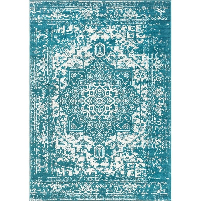 Unique Loom Richmond Medallion Border Rug 7' x 10' Rectangle Turquoise/Ivory