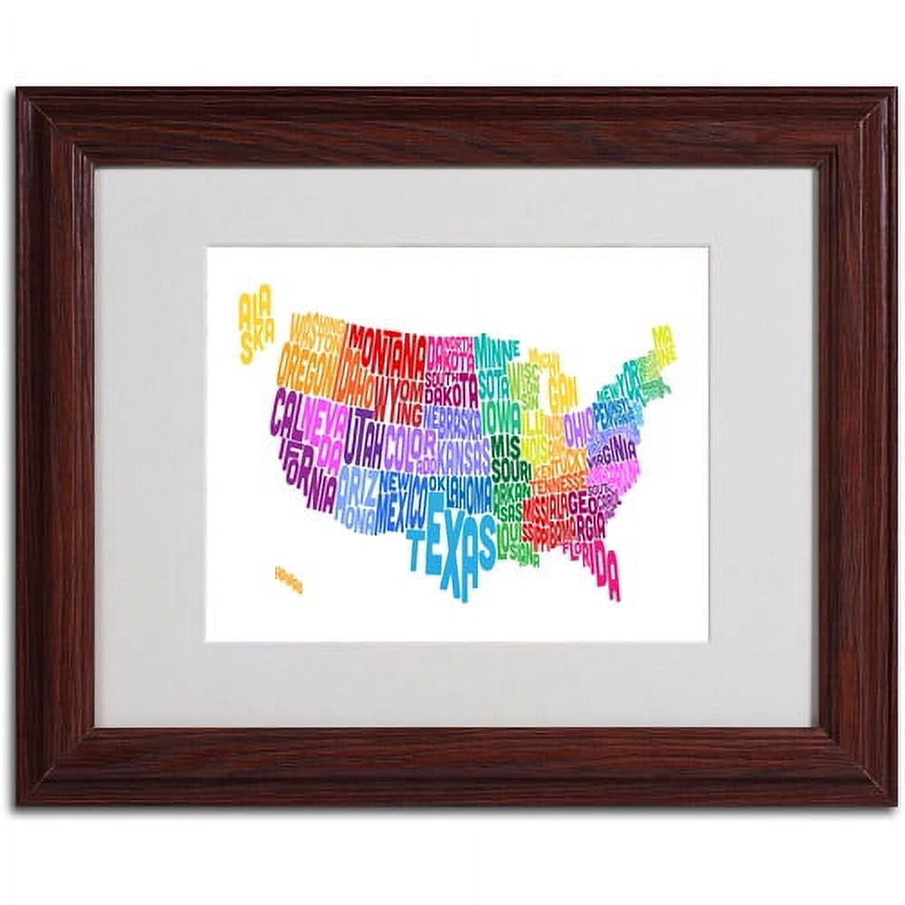Trademark Fine Art "USA States Txt Map 3" Matted Framed Art by Michael Tompsett