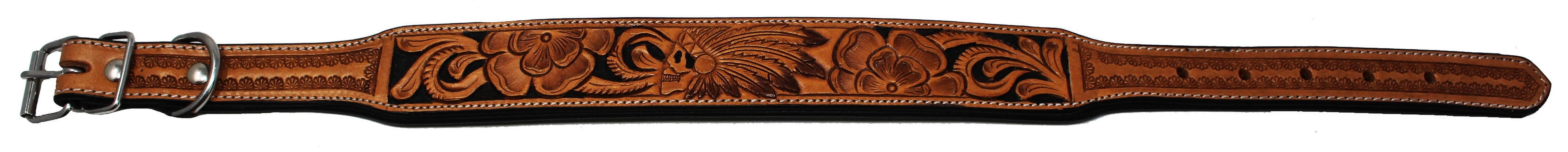 Small 13''- 17'' Padded Leather Dog Collar Heavy Duty Floral Tooled 60FK15