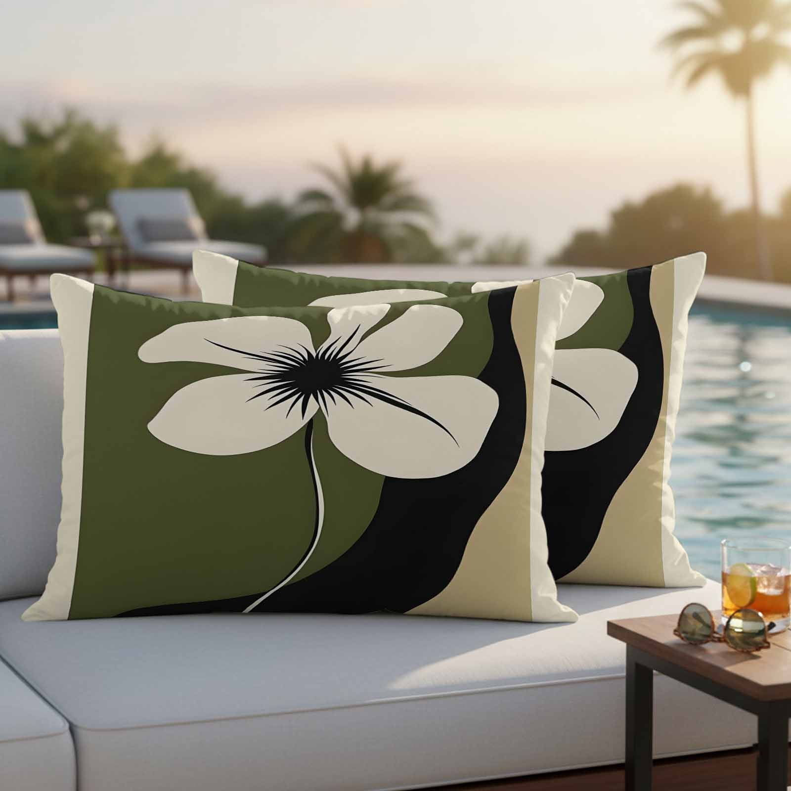 Green Floral Spring Outdoor Waterproof Pillow Covers, Modern Abstract Blooms Botanical Decorative Rectangle Throw Pillowcase Sofa Cushion Sham for Patio/Couch/Chair, 20"x12" 2 Pack