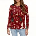 thumbnail image 5 of WTOBBY Women's Fashion Christmas Print Round Neck Long Sleeve Pullover Top, Holiday Themed Tree and Snowflake Design Sweater for Women,Wine S, 5 of 5