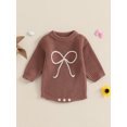 thumbnail image 4 of Suealasg Baby Girls Spring Fall Sweater Rompers Bow Embroidered Round Neck Long Sleeve Bodysuits Jumpsuits, 4 of 9