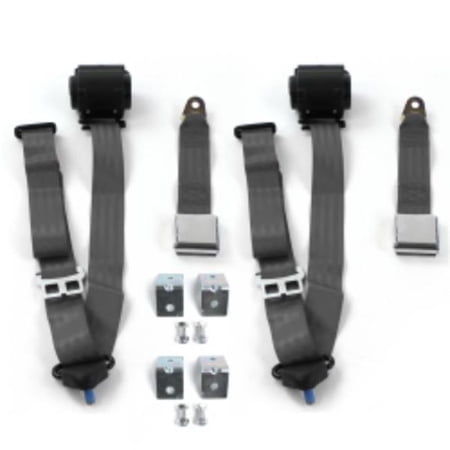 Chevy FS Blazer 1969-1972 Airplane 3 Point Charcoal Retractable Bucket Seat Belt Kit with Bracketry - 2 Belts