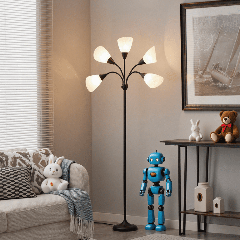 HonoDing 68-Inch 5-Light Adjustable Gooseneck Floor Lamp, Black photo 4