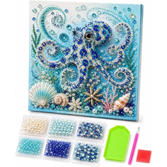 Ocean Theme Pearl Art DIY Kit,Pearl Painting Kit, Ocean Diamond Art for Adults & Beginners, Sparkling Coastal Wall Decor