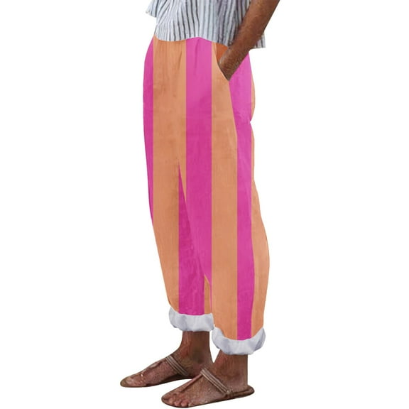 yunLCZ Women's Casual Plus Size Pants Women's Striped Printed Fashionable Casual Ankle Pocket Pants Casual Lounge Sweatpants