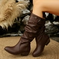 thumbnail image 4 of Dasayo Brown Boots Women Slouch Dress Mid-Calf Buckles Wide Width Snip Toe Faux Leather Boots Ladies Shoes 43, 4 of 9