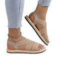 thumbnail image 2 of Xfvqtps Flat Sandals for Women Knit Elastic Straps Slip on Crisscross Straps Open Toe Straw Weaving Sole Soft Non Slip Lightweight Comfortable Beach Summer Walking Sandals Beige, 2 of 4