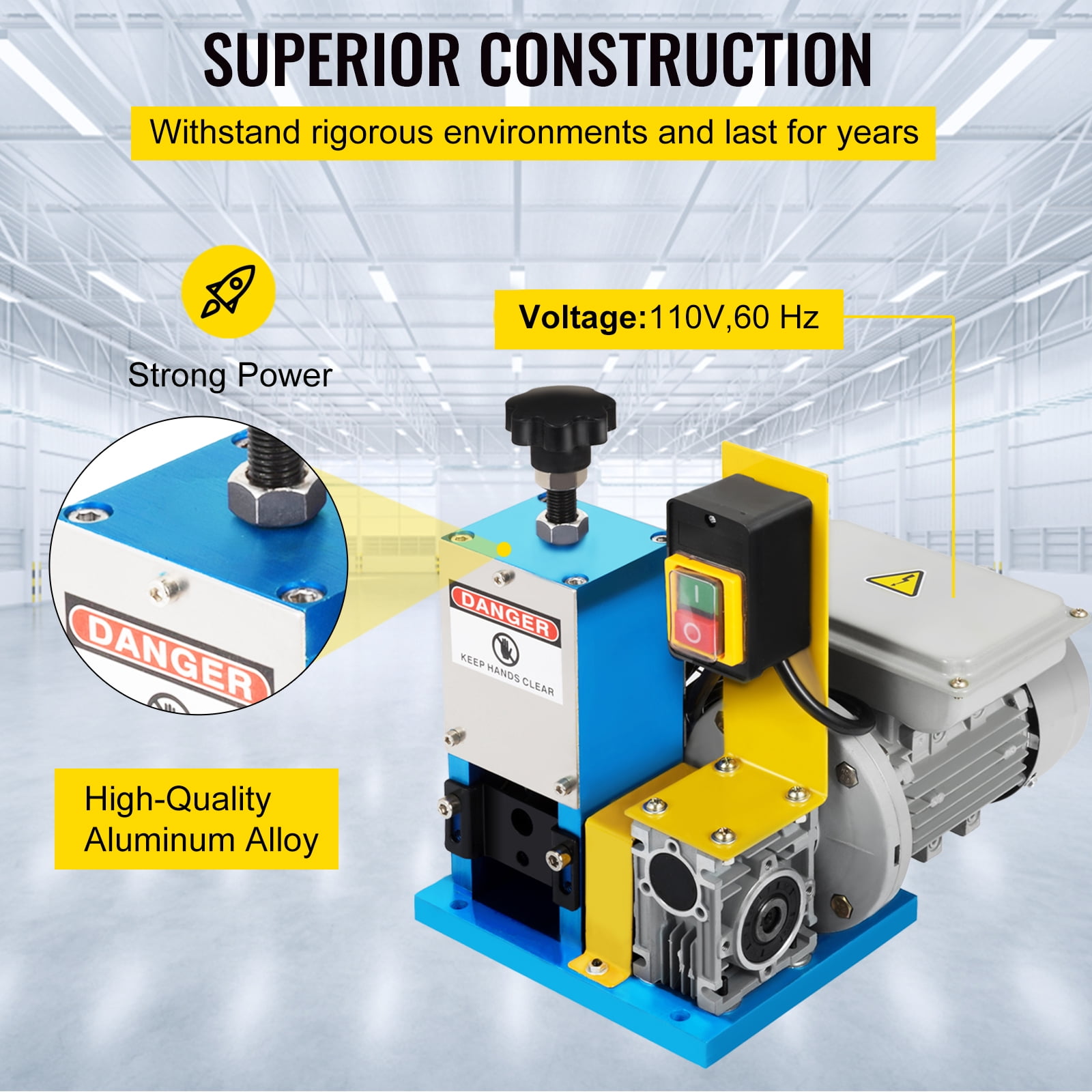 VEVORbrand Automatic Electric Wire Stripping Machine 0.05"-0.98",Portable Blue Wire Stripper, Wire Stripping Machine Tool for Scrap Copper Recycling