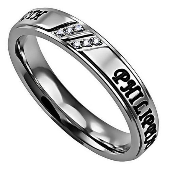 PHILIPPIANS 4:13 Christian Ring Stainless Steel with CZ Stones