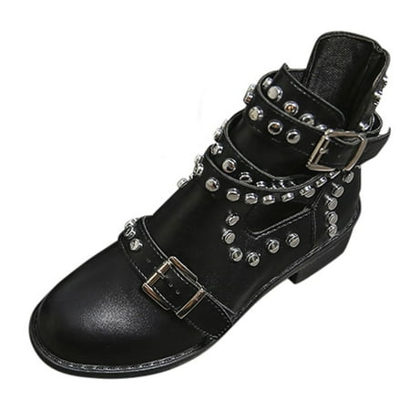 

Babysbule Womens Shoes Clearance Women Fashion Rivet Belt Buckle Ankle Boot Student Casual Large Size Single Boot