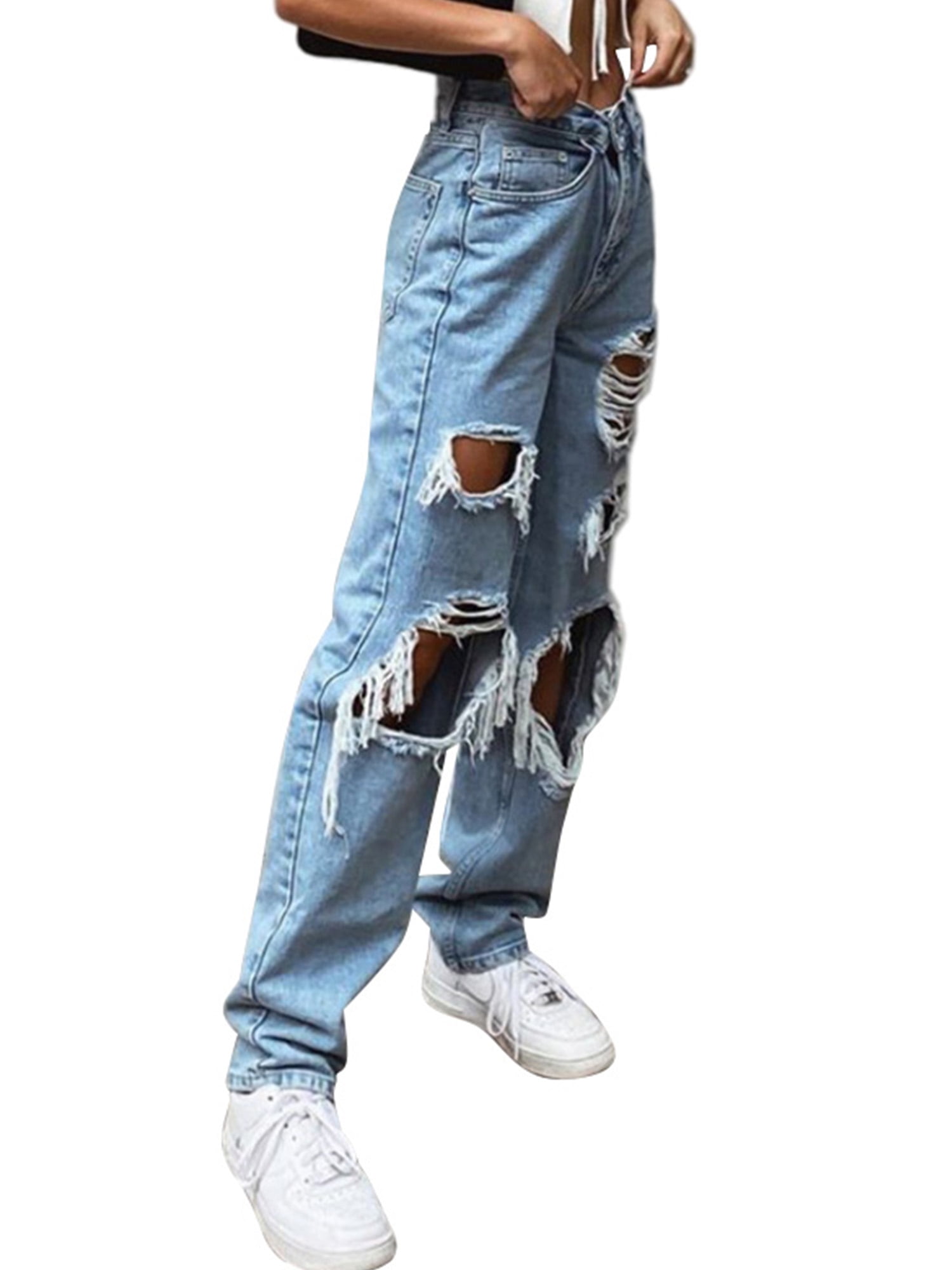 Frontwalk Women Loose Ripped Jeans Distressed Destroyed