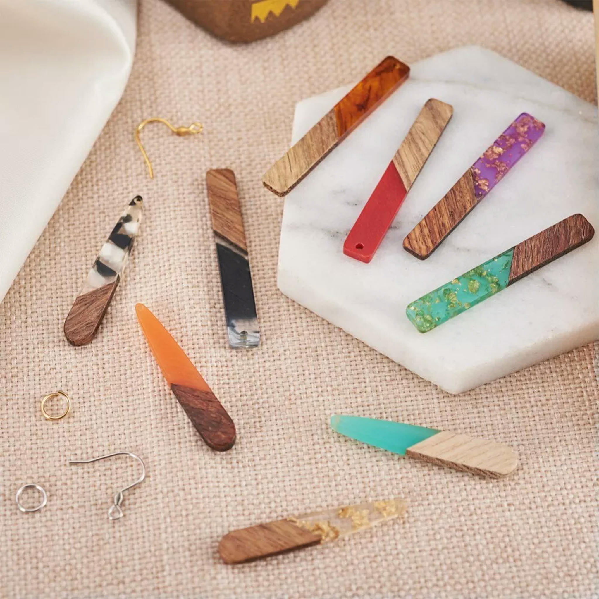 U8MO 1 Box Resin Wood Pendants Rectangle Teardrop Dangle French Earrings Making Kit