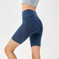 thumbnail image 2 of Jean Shorts Womens Fashionable High Waisted Elastic Sports Outerwear Pocket Fitness Knee Length Cycling Denim Cargo Gym Bike Pull On Jogger Blue Bottoms Sizes L, 2 of 7