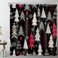 thumbnail image 3 of HVEST Christmas Tree Shower Curtain for Bathroom Red Gray Xmas Trees and Snowflake on Black Bathroom Shower Curtains with Hooks, Winter Holiday Bathroom Curtains Shower Set 72x72 inch, 3 of 7