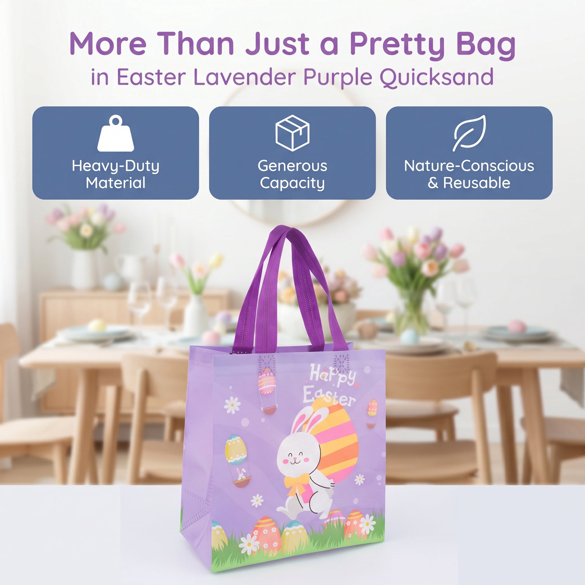 Unique Bargains 10Pcs Easter Themed Gift Bags with Handles Purple 8.7" x 4.3" x 9.1"