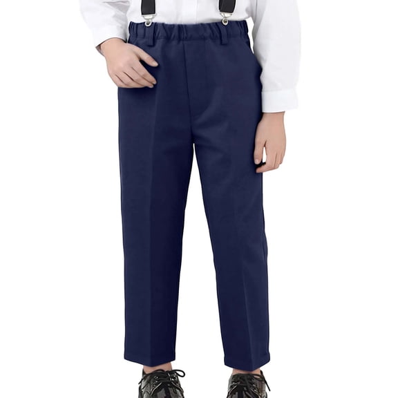 Rggeeun Toddler Boy Pants Back To School Elastic Waist Solid Color Suspender Pants Straight Leg Relaxed Fit Ankle Length Side Pockets Summer Fall Outdoor Workout Basic Trousers,Blue,15-16 Years