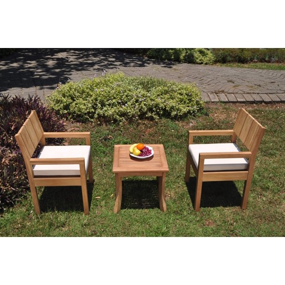 Grade-A Teak Dining Set: 2 Seater 3 Pc: Giva Side Table And 2 Veranda Arm Chairs Outdoor Patio WholesaleTeak #WMVRa
