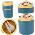 thumbnail image 4 of Stainless Steel Thermal Food Container, Vacuum Insulated Food Jar with Foldable Spoon, Food Thermos Soup Cup Leak Proof Hot Cold Food for School Office Work Outdoors, Blue, 4 of 8